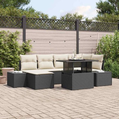 Conjunto de sofá de jardín 7 pcs Negro Poliratán
