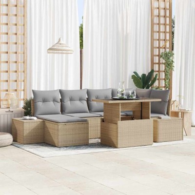 Conjunto de sofá de jardín 7 pcs Beige Poliratán
