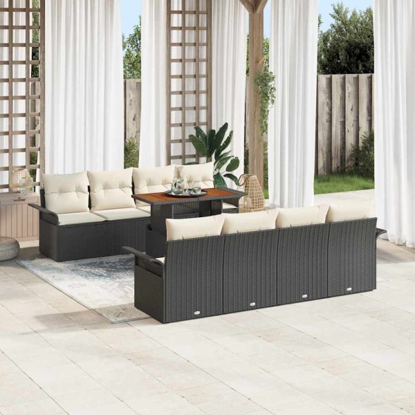 Conjunto de sofá de jardín 9 pcs Negro Poliratán