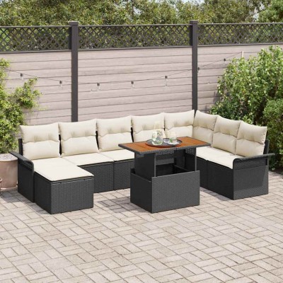 Conjunto de sofá de jardín 9 pcs Negro Poliratán