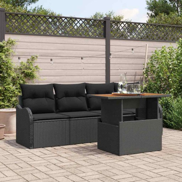 Conjunto de sofá de jardín 5 pcs Negro Poliratán