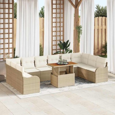Conjunto de sofá de jardín 11 pcs Beige Poliratán