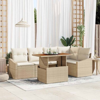 Conjunto de sofá de jardín 6 pcs Beige Poliratán