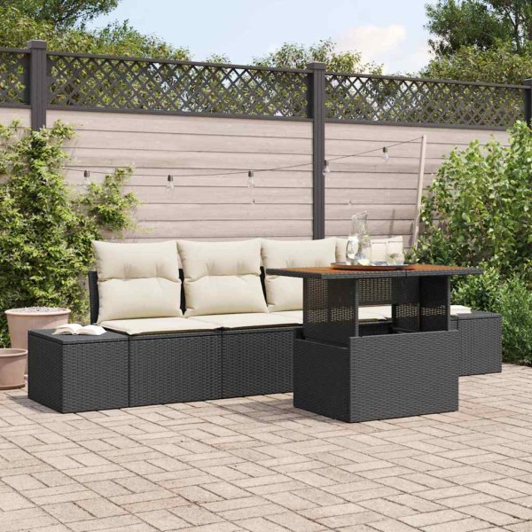 Conjunto de sofá de jardín 5 pcs Negro Poliratán