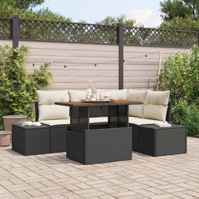 Conjunto de sofá de jardín 5 pcs Negro Poliratán