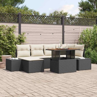 Conjunto de sofá de jardín 7 pcs Negro Poliratán