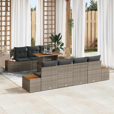Conjunto de sofá de jardín 8 pcs Gris Poliratán