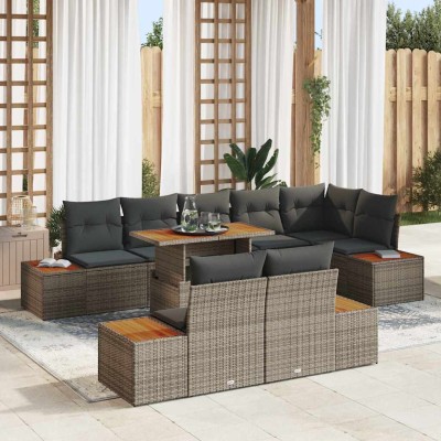 Conjunto de sofá de jardín 9 pcs Gris Poliratán