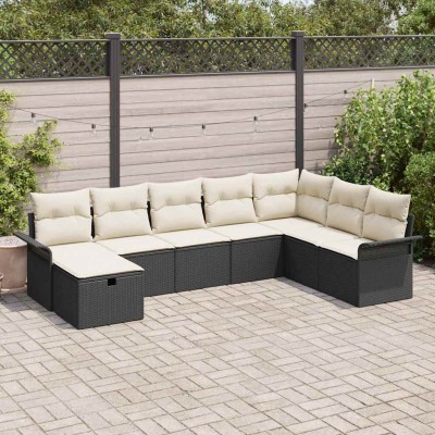 Conjunto de sofá de jardín con cojín 8 pcs Negro y crema