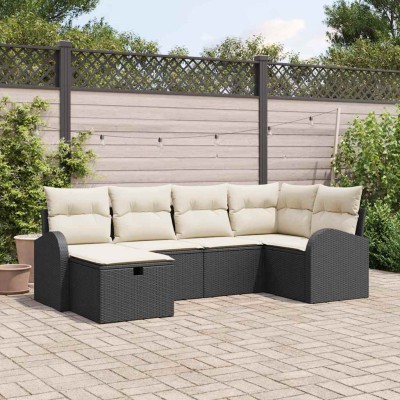 Conjunto de sofá de jardín con cojín 6 pcs Negro y crema