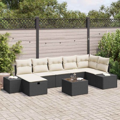 Conjunto de sofá de jardín con cojín 8 pcs Negro Poliratán