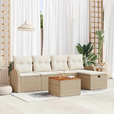 Conjunto de sofá de jardín con cojín 6 pcs Beige Poliratán