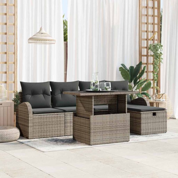 Conjunto de sofá de jardín con cojín 6 pcs Gris Poliratán