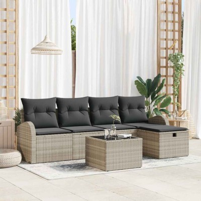 Conjunto de sofá de jardín con cojín 6 pcs Gris claro Poliratán