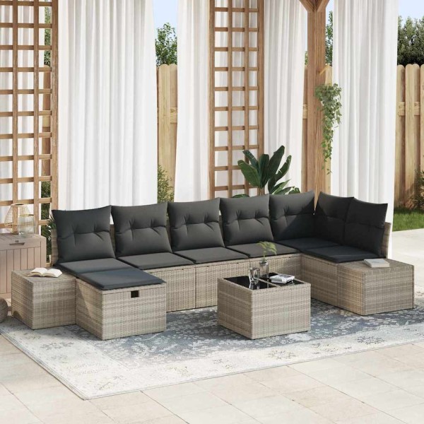 Conjunto de sofá de jardín 8 pcs Gris claro 55 x 62 x 69 cm