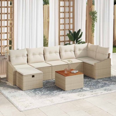 Conjunto de sofá de jardín 8 pcs Beige Poliratán