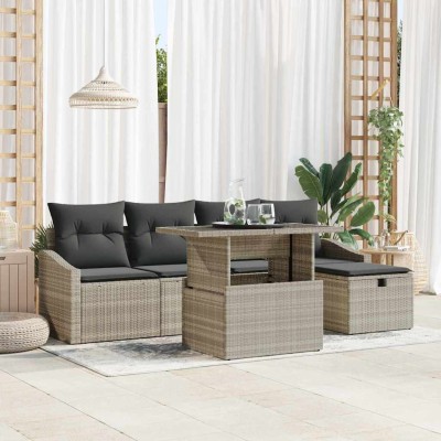 Conjunto de sofá de jardín 6 pcs Gris Claro ratán sintético