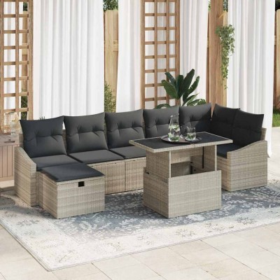 Conjunto de sofá de jardín 8 pcs Gris Claro ratán sintético