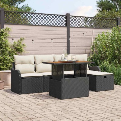 Conjunto de sofá de jardín 6 pcs Negro ratán sintético