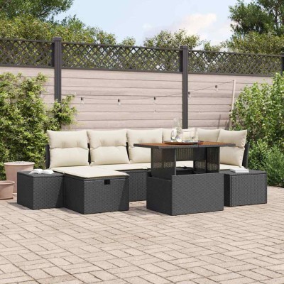 Conjunto de sofá de jardín 7 pcs Negro ratán sintético
