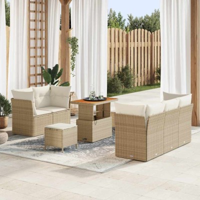 Conjunto de sofá de jardín 8 pcs Beige ratán sintético