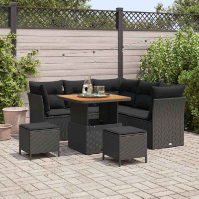 Conjunto de sofá de jardín 8 pcs Negro ratán sintético
