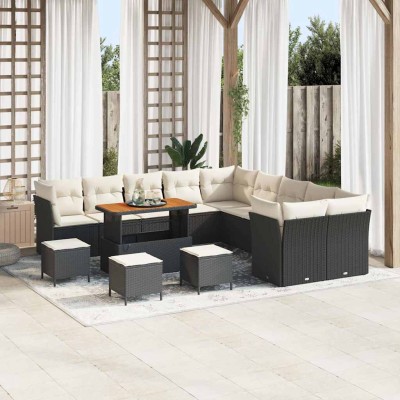 Conjunto de sofá de jardín 14 pcs Negro ratán sintético