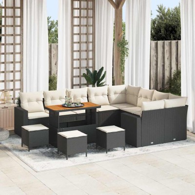 Conjunto de sofá de jardín 13 pcs Negro ratán sintético