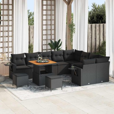 Conjunto de sofá de jardín 12 pcs Negro ratán sintético