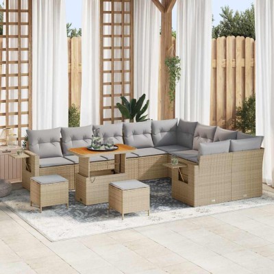 Conjunto de sofá de jardín 12 pcs Beige ratán sintético
