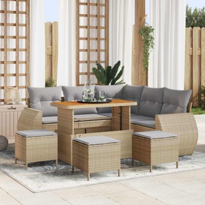Conjunto de sofá de jardín 9 pcs Beige ratán sintético