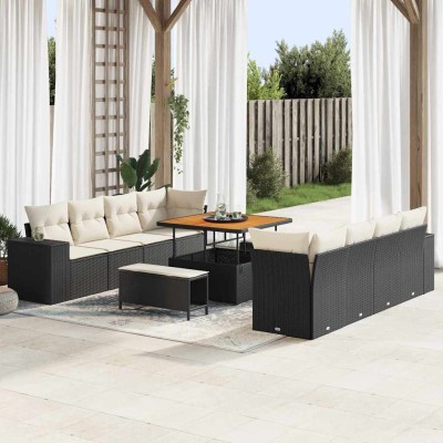 Conjunto de sofá de jardín 11 pcs Negro ratán sintético