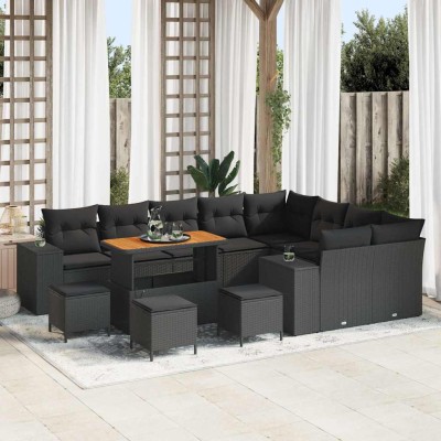 Conjunto de sofá de jardín 13 pcs Negro ratán sintético