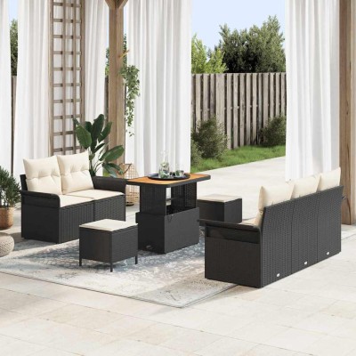 Conjunto de sofá de jardín 8 pcs Negro ratán sintético