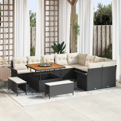 Conjunto de sofá de jardín 12 pcs Negro ratán sintético
