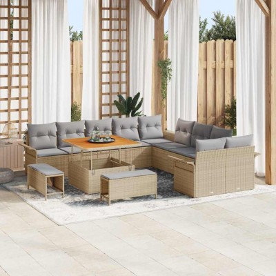 Conjunto de sofá de jardín 13 pcs Beige ratán sintético