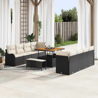 Conjunto de sofá de jardín 11 pcs Negro ratán sintético
