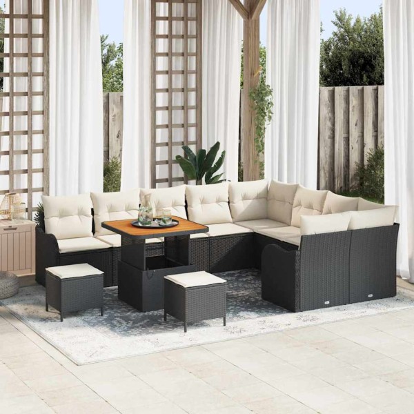 Conjunto de sofá de jardín 12 pcs Negro ratán sintético