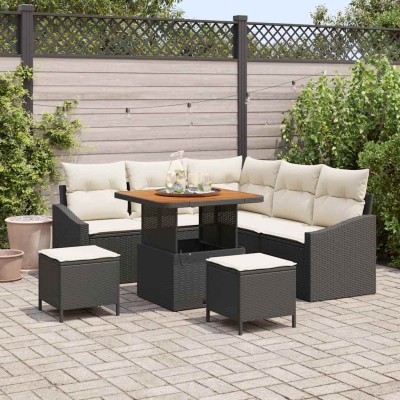 Conjunto de sofá de jardín con cojín 8 pcs Negro Poliratán
