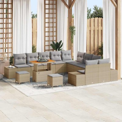 Conjunto de sofá de jardín con cojín 13 pcs Beige Poliratán
