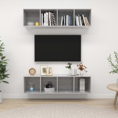 Muebles de salón de pared 2 uds madera ingeniería gris hormigón