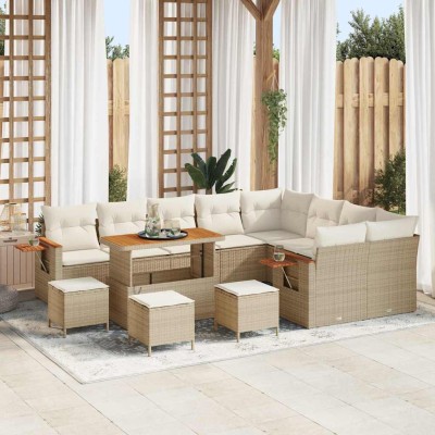 Conjunto de sofá de jardín con cojín 13 pcs beige y crema