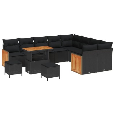 Conjunto de sofá de jardín 12 pcs Negro 90 x 55 x 71 cm