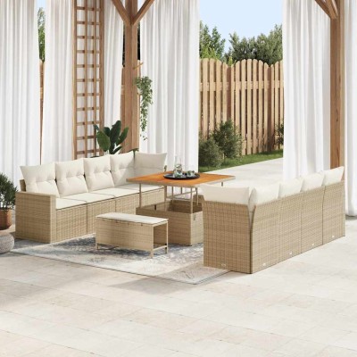 Conjunto de sofá de jardín con cojín 11 pcs beige y crema