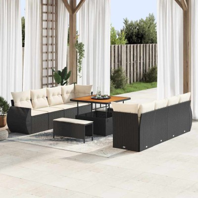 Conjunto de sofá de jardín 11 pcs Negro Poliratán