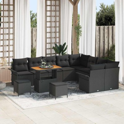 Conjunto de sofá de jardín 12 pcs Negro 90 x 55 x 71 cm