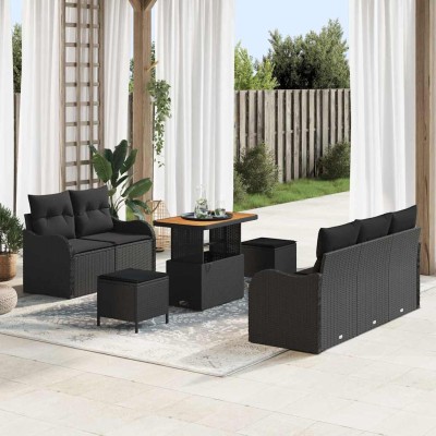 Conjunto de sofá de jardín 8 pcs Negro 90 x 55 x 71 cm