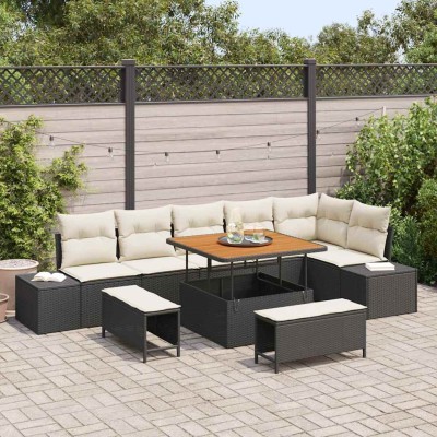 Conjunto de sofá de jardín con cojín 9 pcs Negro y crema