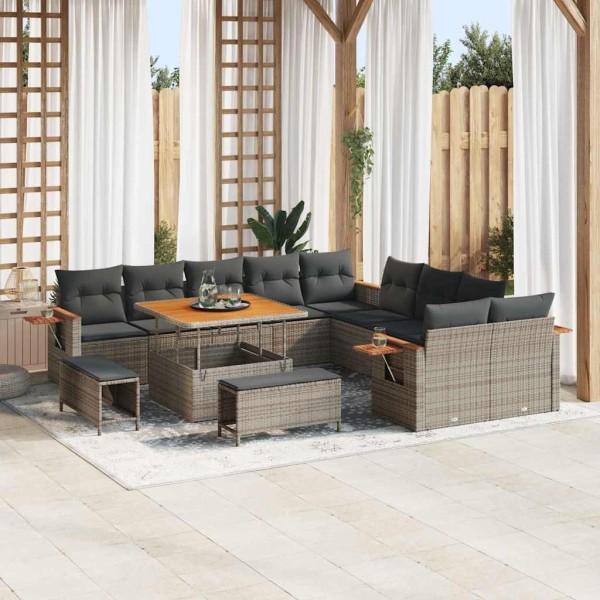 Conjunto de sofá de jardín con cojín 13 pcs Gris Poliratán