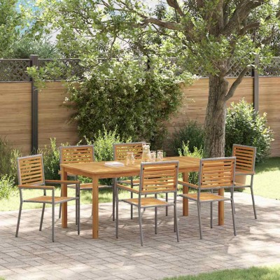 Conjunto de Comedor de Jardín 7 pcs Gris Poliratán